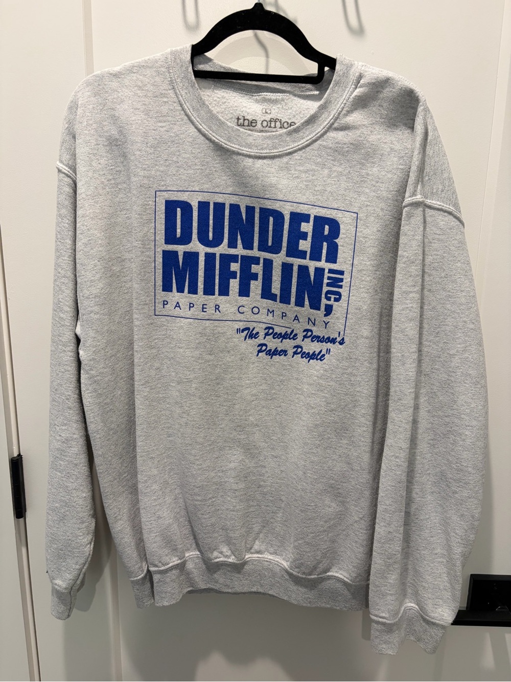 Urban Outfitters Gray Crewneck Sweatshirt with Blue DUNDER MIFFLIN Logo